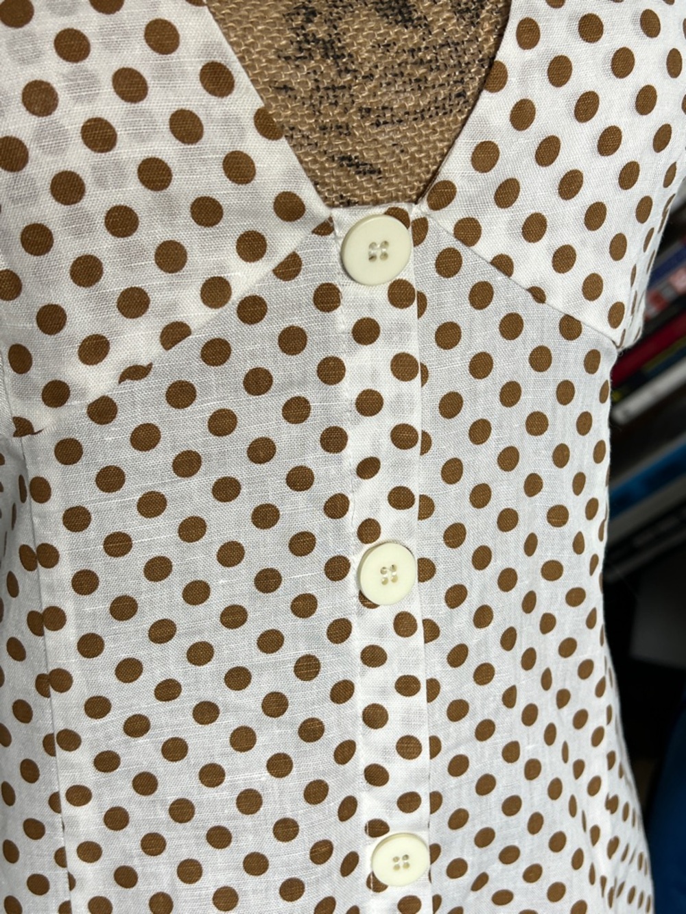 Zara White Halter Midi Dress with Brown Polka Dots - Picture 6 of 8